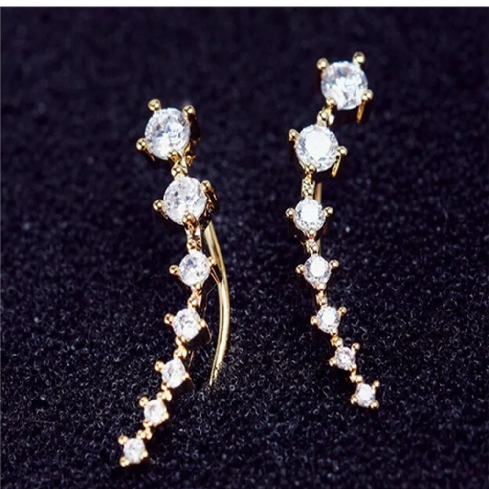 Women fashion rhinestone gold crystal earring hook - Picture 2 of 3